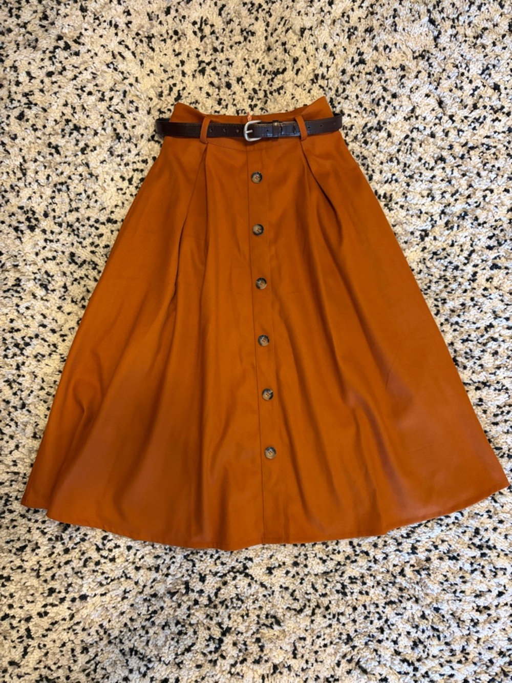 NWT Rust Button-Front A-Line Skirt with Belt